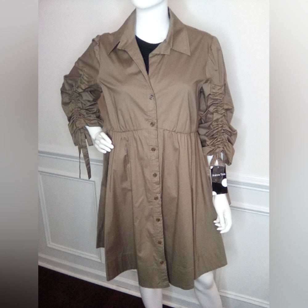 Women's MaisonTara 3/4 Sleeve Collared Shirt Dress, SizeXL, Olive, NEW - Picture 5 of 16